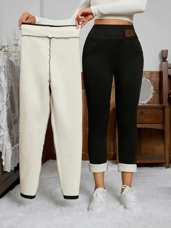 4PCS Elegant Stretchy Thermal Yoga Leggings: High Waist, Fleece-Lined with Pocket - Warm, Durable & Versatile for All Seasons