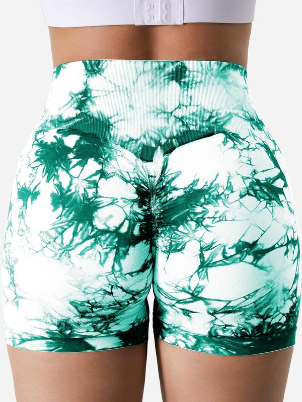 Women's 3pcs Tie Dye Print High Waist Sports Gym Shorts, Casual Comfy Breathable Skinny Shorts for Yoga Gym Workout Running, Ladies Sportswear for Summer