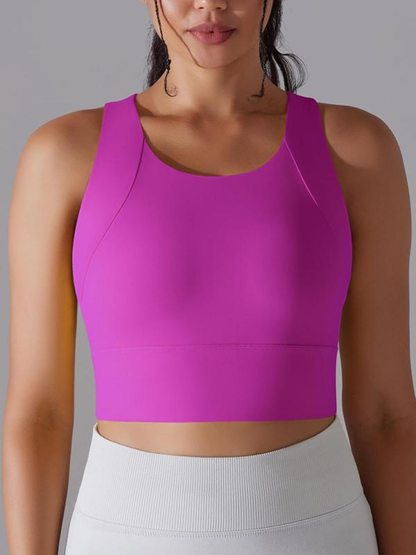 Women's Solid Wireless Sports Bra, Breathable Comfortable Racerback Sports Lingerie Top, Ladies Sportswear Clothing for Yoga Gym Workout