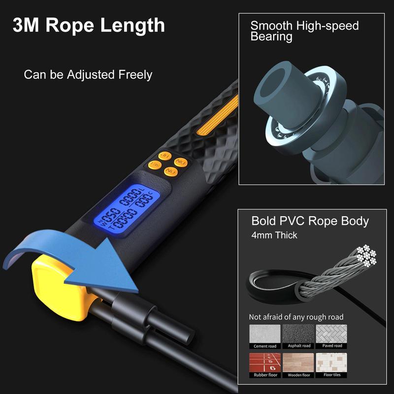 Jump Rope with Counter, 4 Modes Workout Jumping Rope with Steel Ball Bearings, Adjustable Length Speed Skipping Rope for Men Women Home Gym