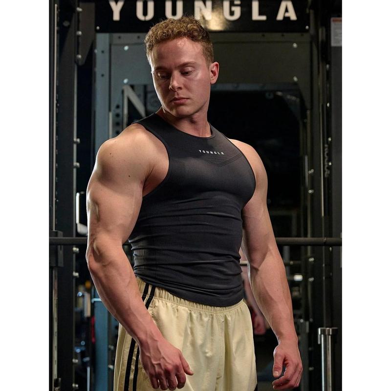 YOUNGLA American New Sports Fitness Jogger Men'S Undershirt Quick-Drying Breathable Stretch Training Sleeveless T-Shirt