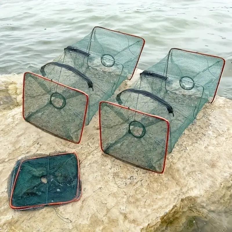 Collapsible Cast Net Fish Cage, 2 Counts Foldable Fishing Net for Crab Shrimp Crayfish, Professional Fishing Tackle for Outdoor Enthusiasts