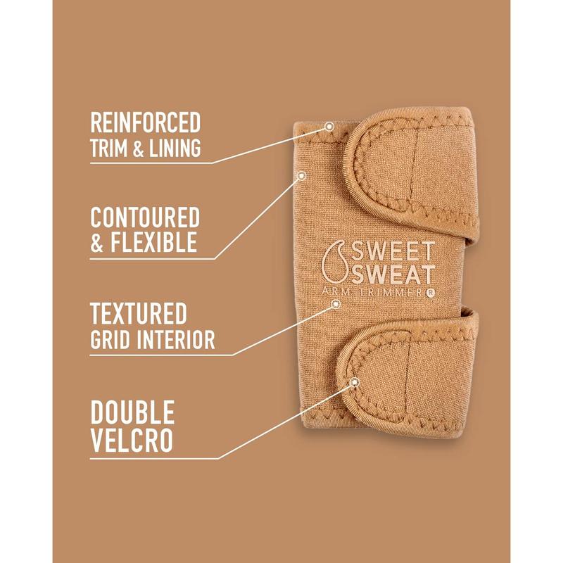 Sports Research Sweet Sweat Arm Trimmers for Men & Women | Increases Heat & Sweat Production to The Bicep Area | Includes Mesh Carrying Bag (Sand, Medium)