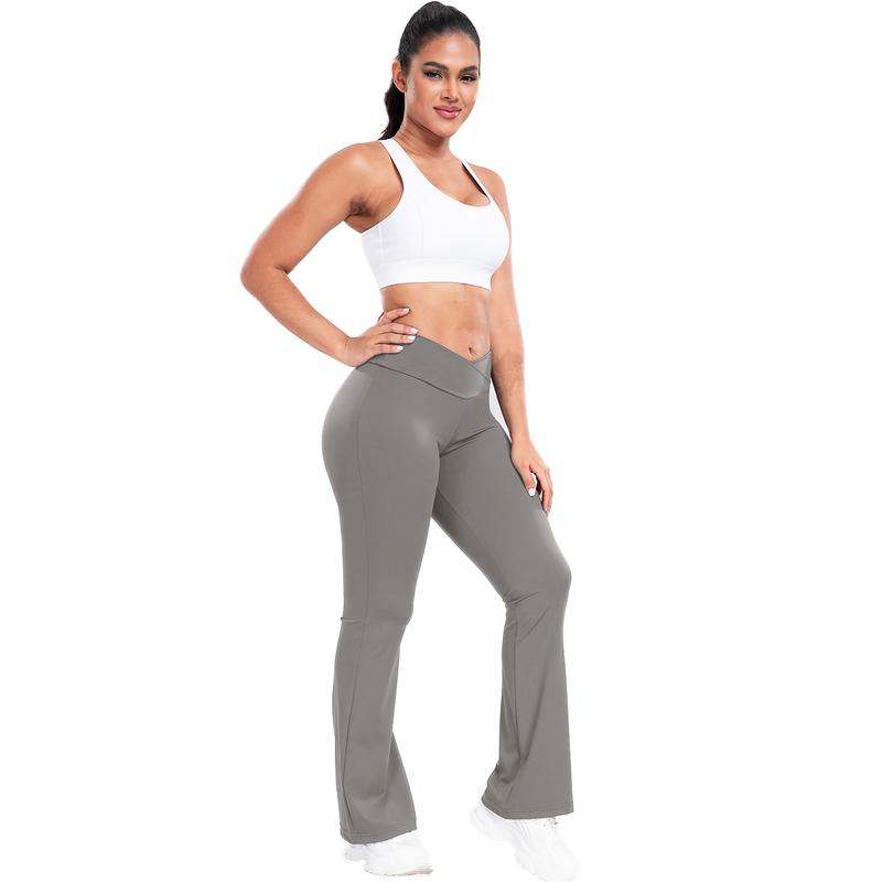 Solid High Waist Pants, Flare Pants for Women, Soft Sports Tummy Control Leggings For Casual Wear, No-See-Through Bootcut Pants Gym