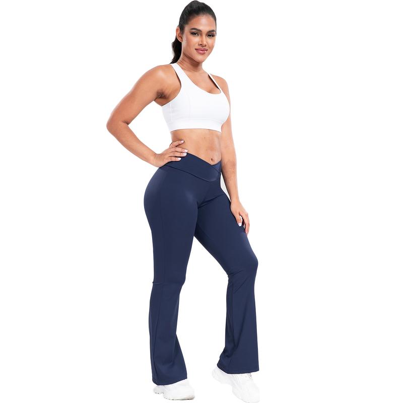 Solid High Waist Pants, Flare Pants for Women, Soft Sports Tummy Control Leggings For Casual Wear, No-See-Through Bootcut Pants Gym