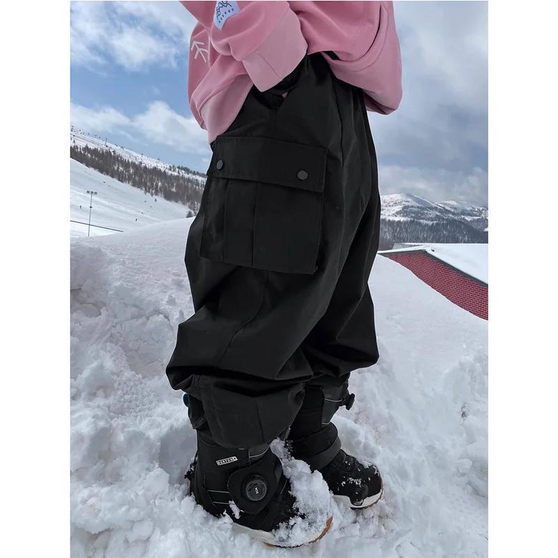 Women's Oversize Khaki Color Ski Pants Outdoor Windproof Waterproof Snow Sports Bibs Trousers Ski Snowboard Pants Cargo Pants