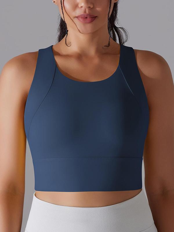 Women's Solid Wireless Sports Bra, Breathable Comfortable Racerback Sports Lingerie Top, Ladies Sportswear Clothing for Yoga Gym Workout