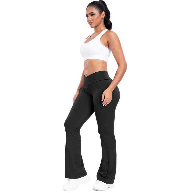 Solid High Waist Pants, Flare Pants for Women, Soft Sports Tummy Control Leggings For Casual Wear, No-See-Through Bootcut Pants Gym