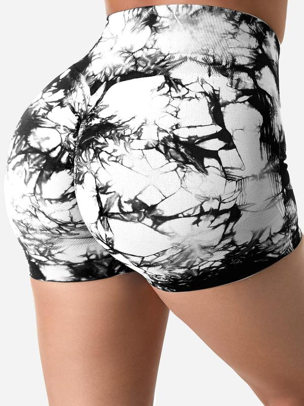 Women's 3pcs Tie Dye Print High Waist Sports Gym Shorts, Casual Comfy Breathable Skinny Shorts for Yoga Gym Workout Running, Ladies Sportswear for Summer