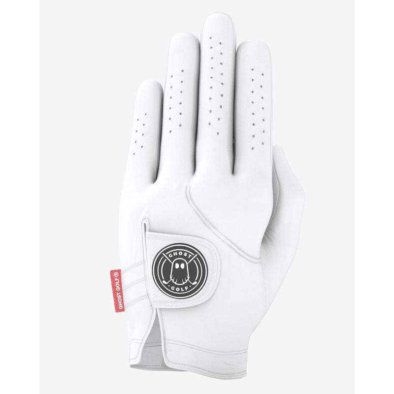 GHOST White Premium Golf Glove – AAA Cabretta Leather, Signature Pull Tab, USGA Conforming