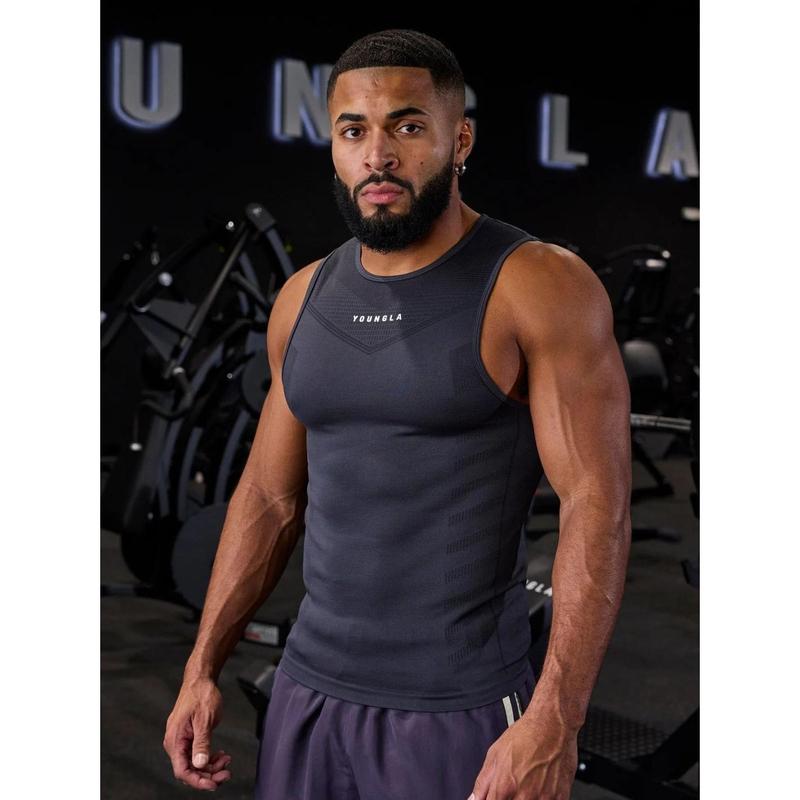 YOUNGLA American New Sports Fitness Jogger Men'S Undershirt Quick-Drying Breathable Stretch Training Sleeveless T-Shirt