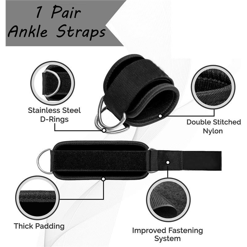 Ankle Straps Ankle Resistance Bands Wrist Cuffs Padded Straps Adjustable Fitness Glute Kickback D-Ring for Cable Machine Gym Foot Leg Training Brace Support 1 Pair