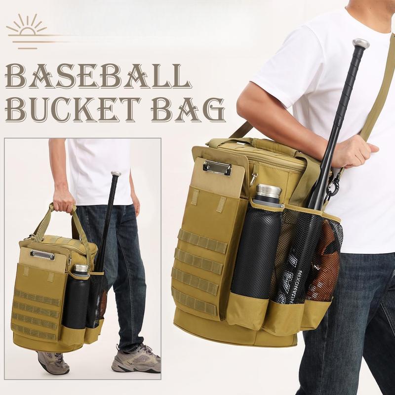 Baseball Bucket Bag Baseball Coaching Accessories Organizer  Style Softball Bucket Bag with Anti-Slip Bottom, Multiple Pockets for Bat, Gloves, Scoreboards