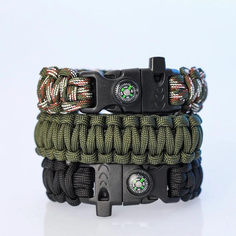 Multifunction Paracord Survival Bracelet Outdoor Travel Camping Hiking Emergency Braided Rope Chain with Whistle and Compass