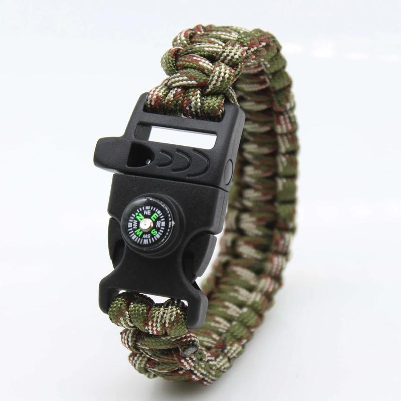 Multifunction Paracord Survival Bracelet Outdoor Travel Camping Hiking Emergency Braided Rope Chain with Whistle and Compass