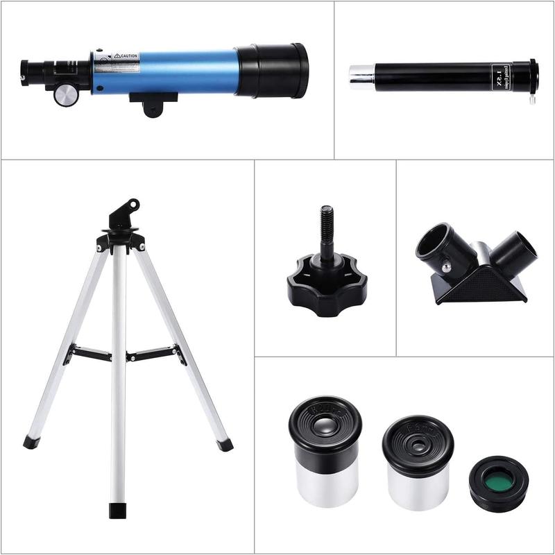 Telescope for Beginners Kids, Portable 90X Astronomical Telescope with Tripod, 2 Eyepieces, 1.5X Barlow Len