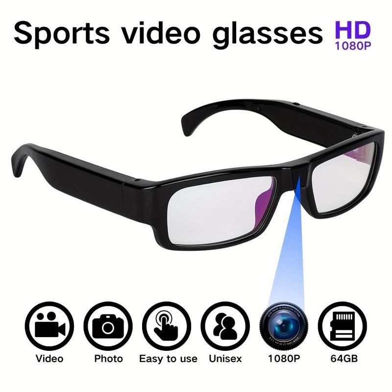 1pc Video Glasses, HD 1080P Sport DV Camera, Portable Camera Glasses, Wide Angle 65°, Wearable Mini Camera Glasses, 64GB Memory Card, Sports Recording Glasses, Riding, Running, Outdoor Sports HD Glasses