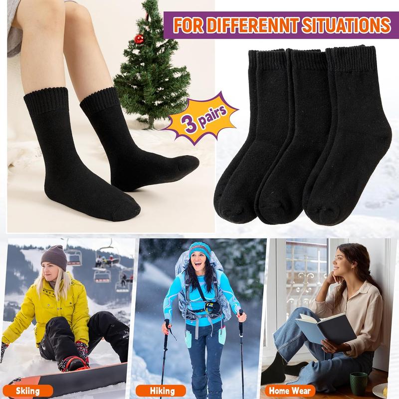 Women Heated Socks Ski Winter Thermal Hiking Snowboarding Thick Boot Insulated Socks 3 Pairs