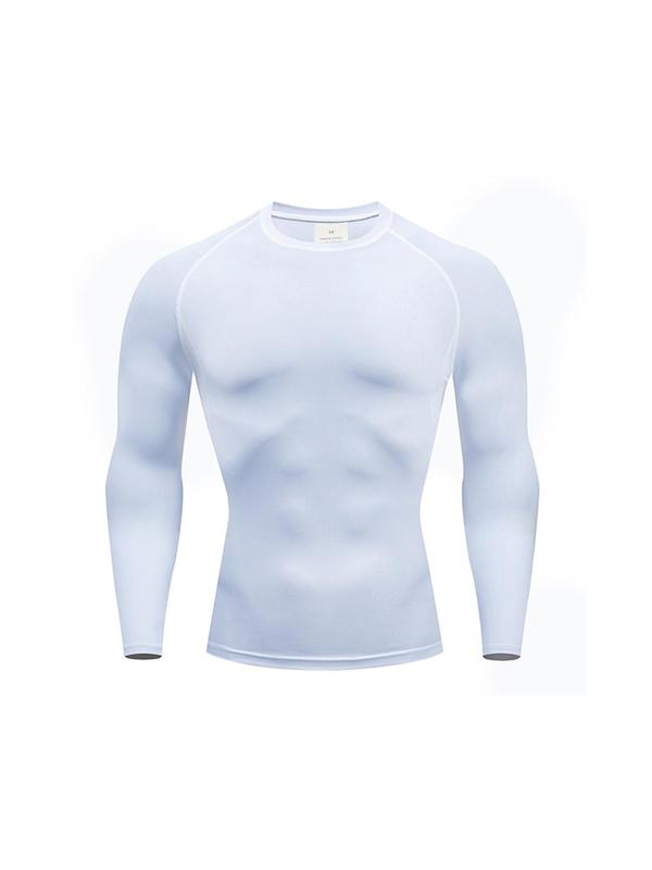 Men's Tight Solid Round Neck Sports Tee, Basic Long Sleeve Crew Neck T-Shirt for Gym Workout Running, Men Sport & Outdoor Clothing