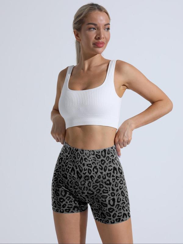 Women's Leopard Print High Waist Sports Shorts, Breathable Comfortable High Stretch Yoga Shorts, Ladies Sportswear for Indoor Outdoor Wear