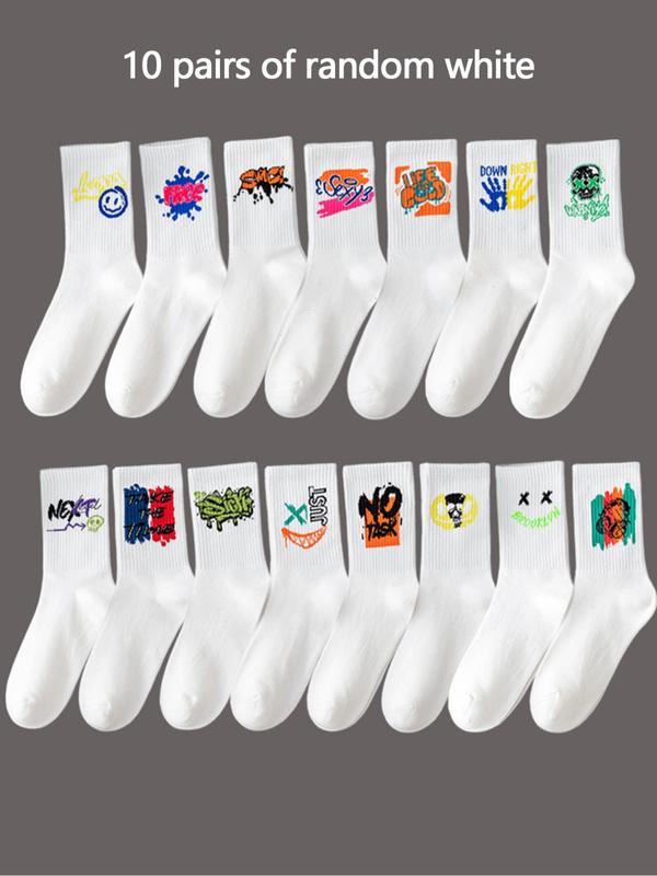 Men's Random Pop Art Print Athletic Socks, Comfy Breathable Sports Socks for Daily Outdoor Wear, Men's Socks for All Seasons