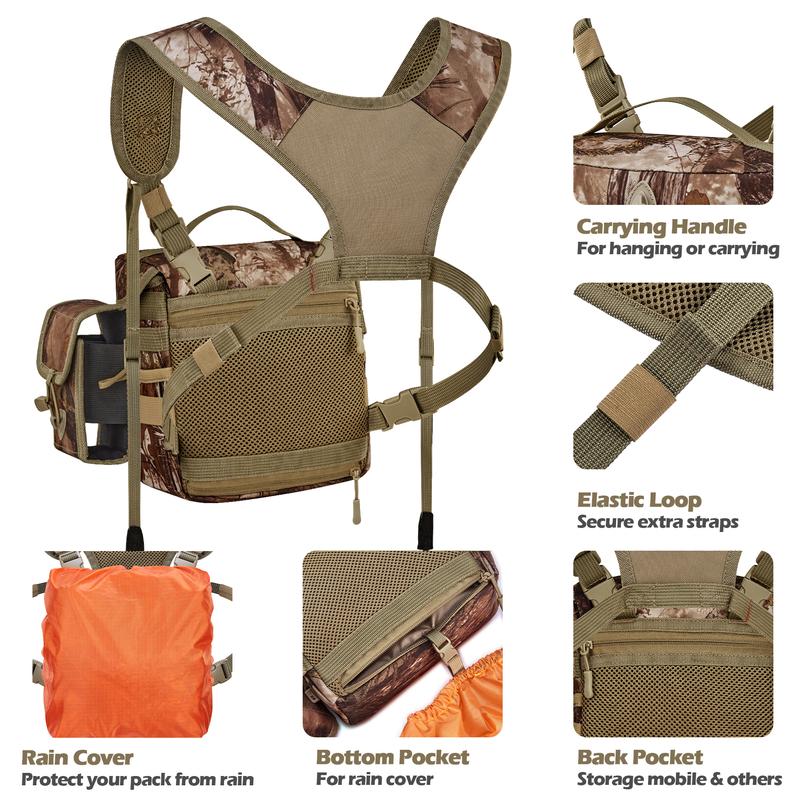 New View Binocular Harness Chest Pack with Detachable Rangefinder Pouch,Adjustable Bino Harness, Rain Cover included