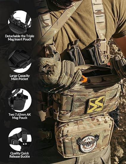 VOTAGOO Chest Rig-Sport Chest Rig，Molle Modular Micro Chest Rigs Adjustable