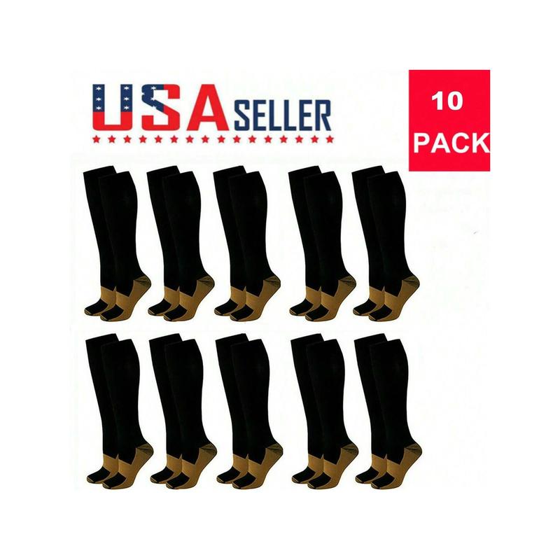 10 Pairs Copper Compression Socks Mens Womens S M L XL XXL 20-30mmHg Support Knee High Socks Stockings Unisex Energy Ankle Support Running Athletic Sports Fitness Socks