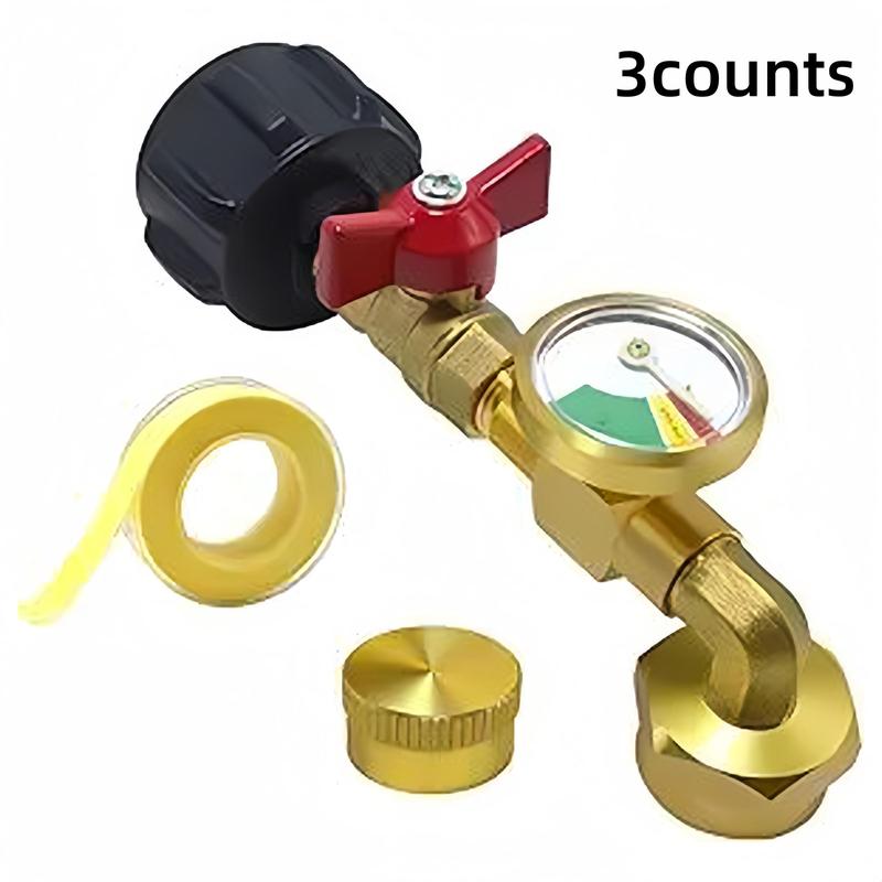 Propane Fill Adapter Combo Kit with Valve and Pressure Gauge, 3 Counts set Propane Tanks and 1 lb. Disposable Bottle Connector, Camping & Hiking