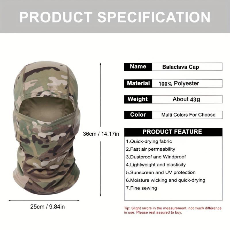  5pcs Set Tactical Camouflage Balaclava Hat For Outdoor Cycling, Motorcycle, And Tactical Helmet - Full Face Mask With Neck And Inner Cap