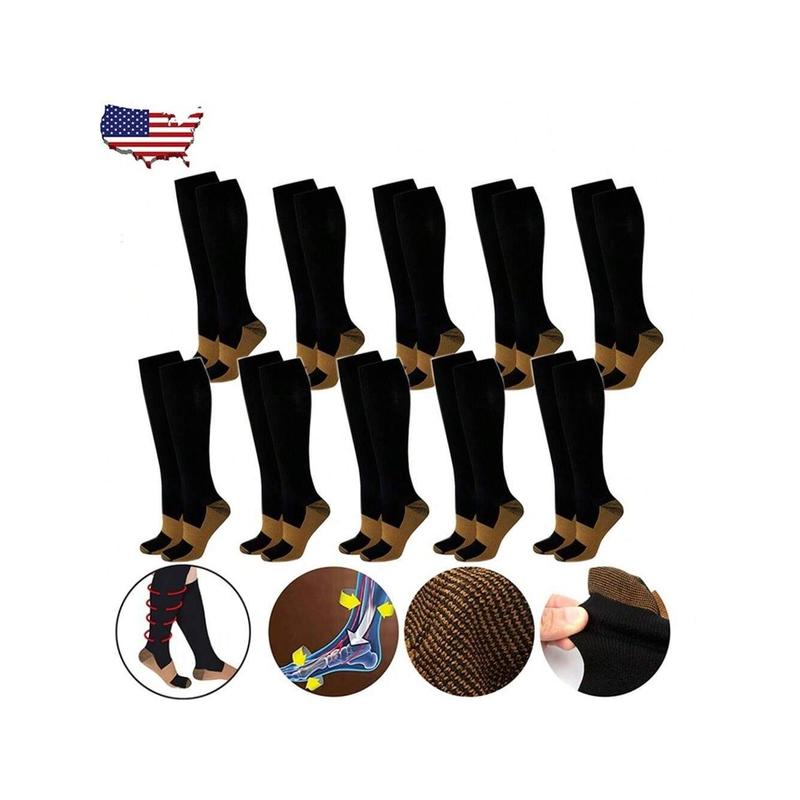 10 Pairs Copper Compression Socks Mens Womens S M L XL XXL 20-30mmHg Support Knee High Socks Stockings Unisex Energy Ankle Support Running Athletic Sports Fitness Socks