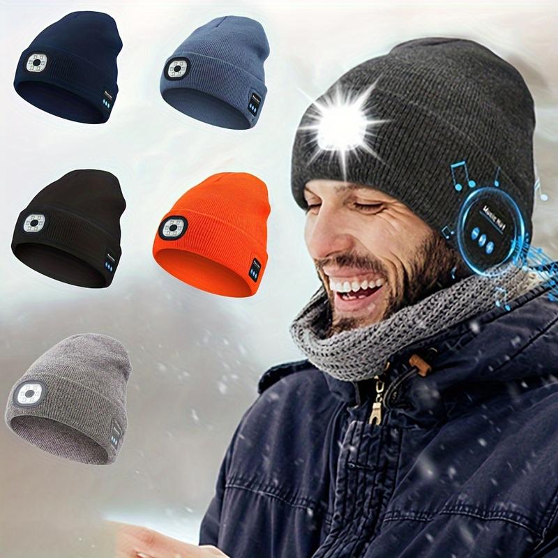 USB Rechargeable LED Music Cap-Unisex Acrylic Knitted Hat, Built-in Headphone, Speaker and Microphone-Perfect Choice for Outdoor Activities