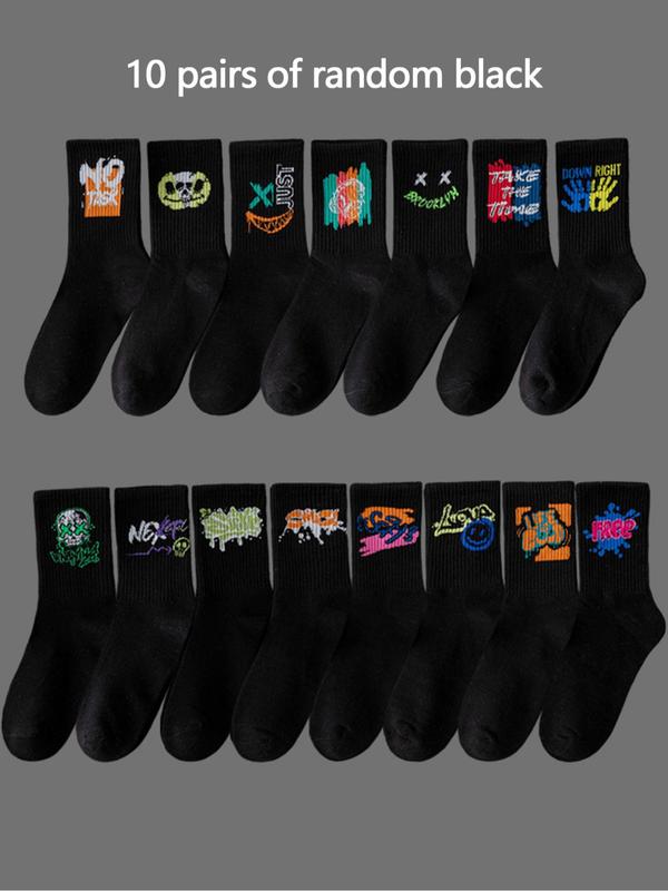 Men's Random Pop Art Print Athletic Socks, Comfy Breathable Sports Socks for Daily Outdoor Wear, Men's Socks for All Seasons