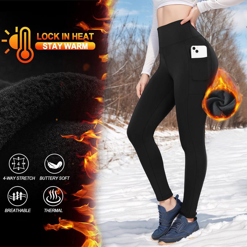 Warm High-Waisted Fleece Yoga Leggings with Pockets, Thermal Women's Activewear for Winter Comfort