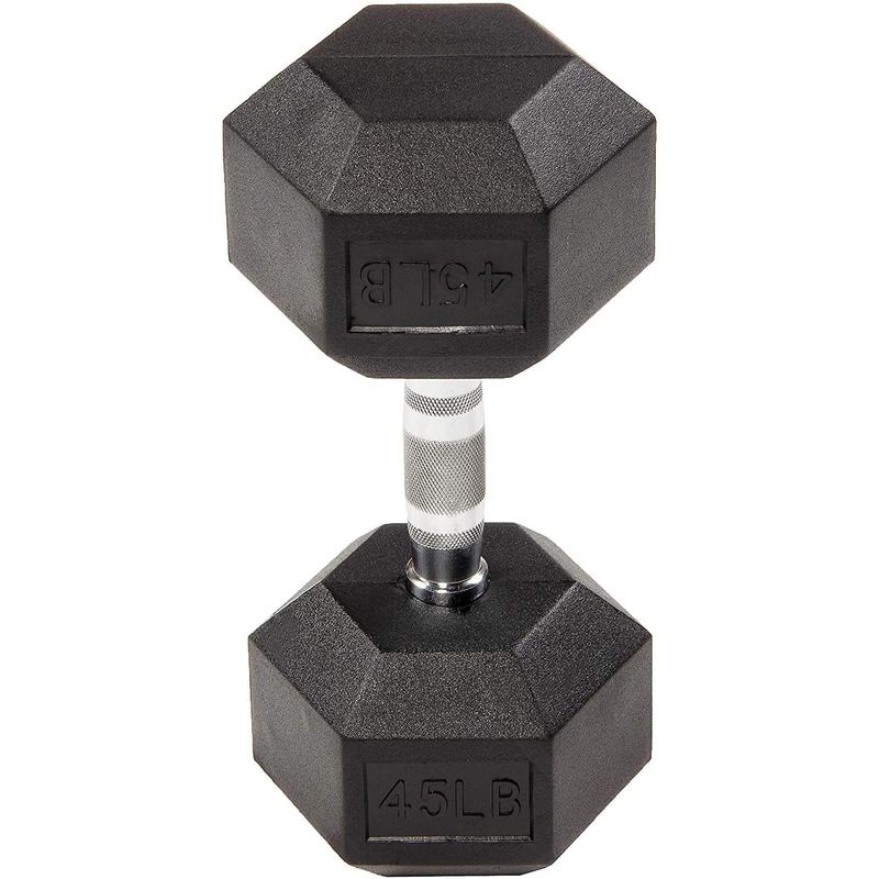 Rubber Encased Hex Dumbbells, 45 lbs Pair, Black