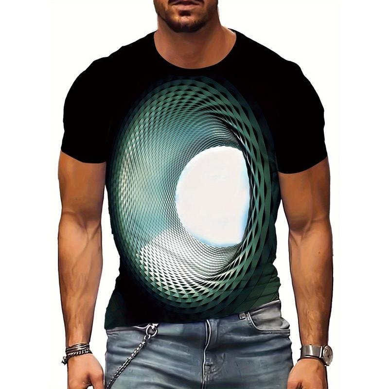 Vibrant Vortex Graphic Tee - Men's Crew Neck Active T-Shirts for Summer Gym Workout Running - Ultra-Realistic Print, Comfy Casual Wear for Daily Fitness, Soft Breathable Fabric, Crew Neck Design made in usa made in usa