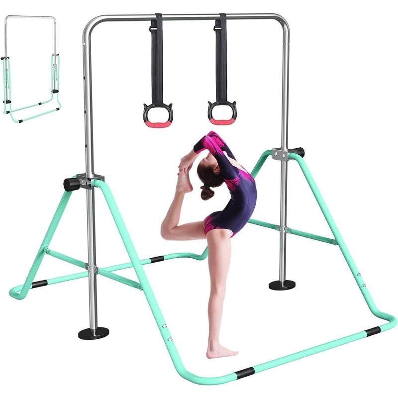 Children's Gym Bar with Rings, Adjustable Height Gymnastics Horizontal Bars, Junior Training Bar, Folding Children's Training Bars for Home Use