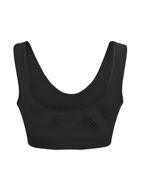 Women's Solid Seamless Sports Push Up Bra, Breathable Hollow Out Sports Bra, Sports Non-steel Ring Wrap Sports Bra