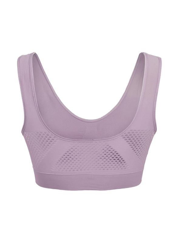 Women's Solid Seamless Sports Push Up Bra, Breathable Hollow Out Sports Bra, Sports Non-steel Ring Wrap Sports Bra