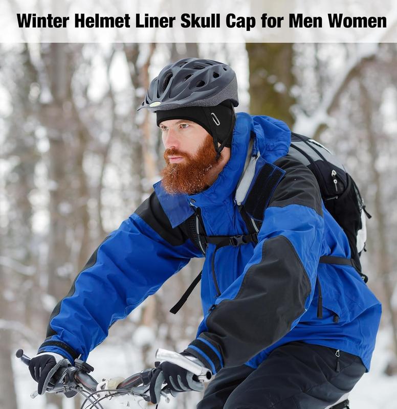 Winter Helmet Liner Skull Cap, Fleece Lined Warm Cycling Cap with Glasses Holes, Thermal Hat Beanie for Men Women