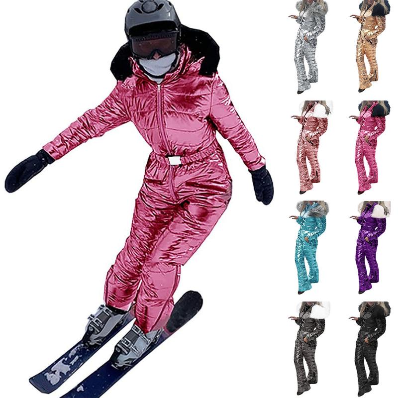 Tankaneo Women Winter One Piece Ski Suit Fur Collar coat Ski Jumpsuit Snowsuit