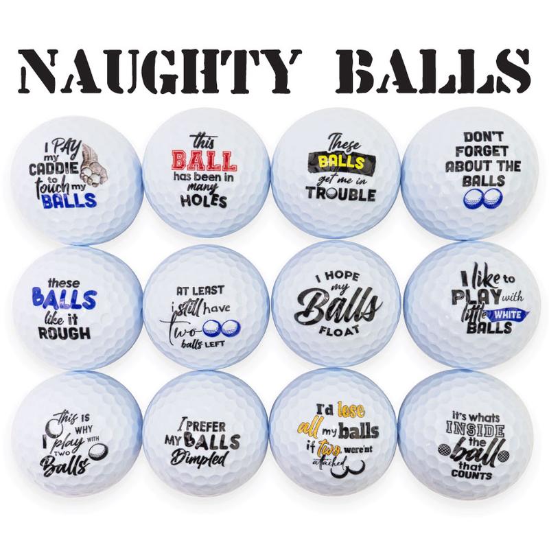 Naughty Balls, Raunchy Golf Jokes Printed on Golf Balls, Sleeve of 3 OR One Dozen