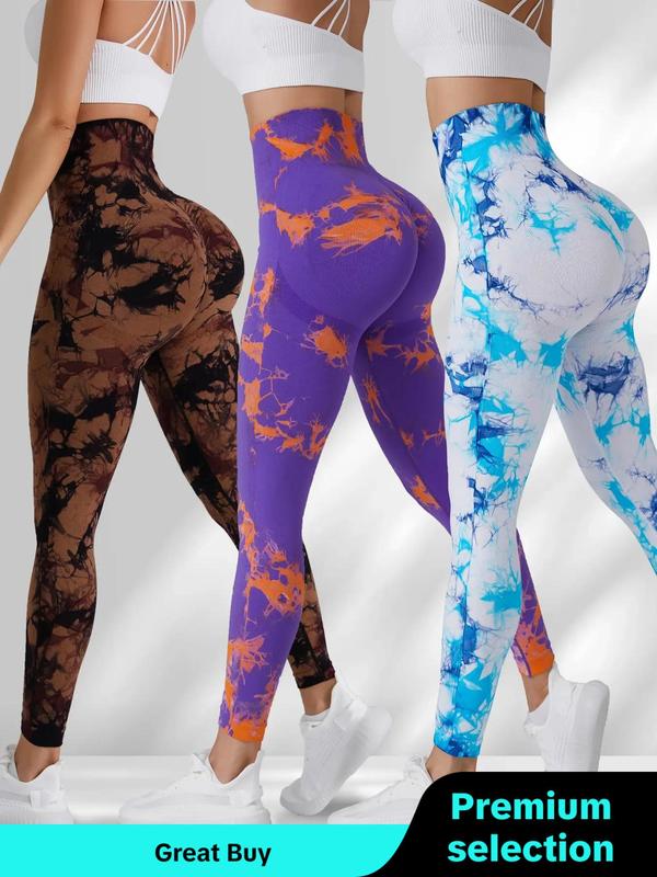 Women's Tie Dye Print Slim-fitting High Waist Workout Exercise Sports Leggings Yoga Pants for Tummy Control Hip Lift, Back To School Outfits, Casual Comfy Seamless Active Yoga Leggings for Gym Running, Ladies Sportswear Clothing, Leggings for Women 2024