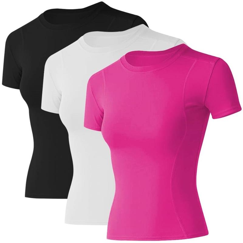 LOMON Women Workout Shirts 4 Pack Athletic Compression Tee Dry Fit Yoga Gym Basic Tops