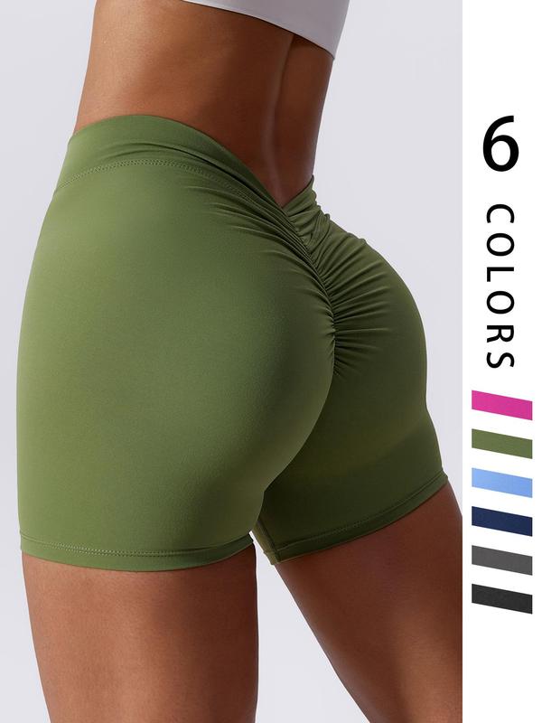 Women's Ruched Seamless Sports Gym Shorts, Sports Stretchy High Waist Short Leggings, Ladies Sportswear for Indoor Outdoor Wear