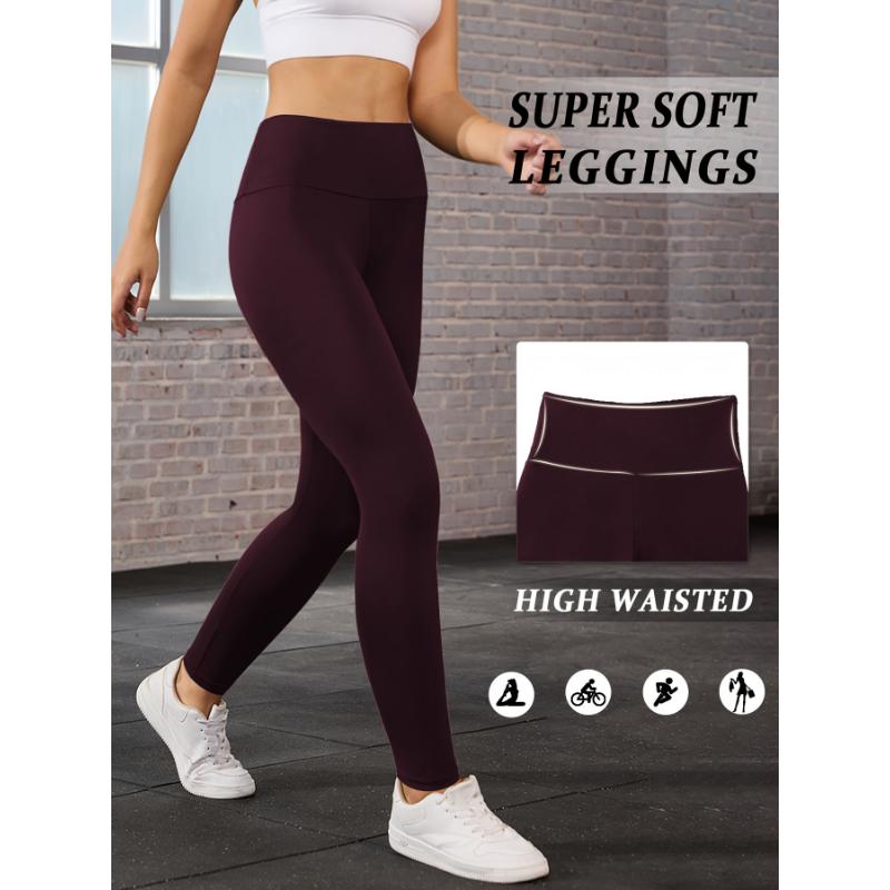 Super Soft Leggings For Women, High Waisted Tummy Control No See Through Workout Yoga Running Tights, Women's Activewear For Fall & Winter