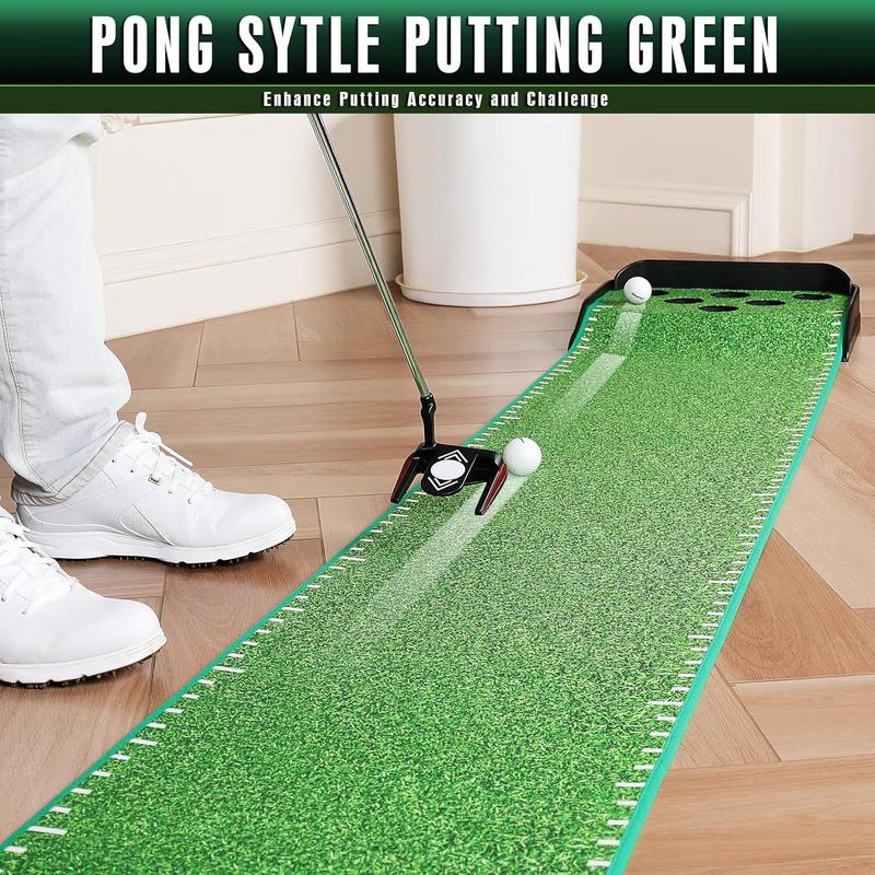 Pong Game Golf Putting Green - Premium Surface Golf Putting Mat with Distance Guides - Improve Your Putting Accuracy and Skills