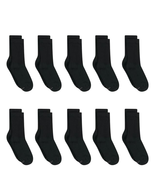 10-Pair Women's Black Athletic Crew Socks with Cushioned Sole, Size 5-9