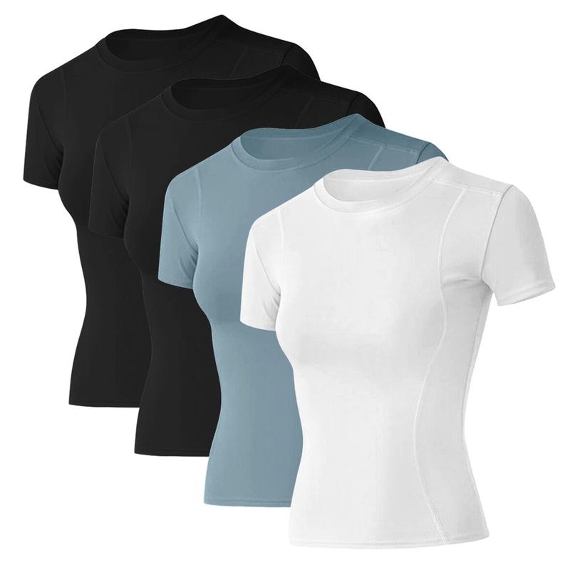 LOMON Women Workout Shirts 4 Pack Athletic Compression Tee Dry Fit Yoga Gym Basic Tops