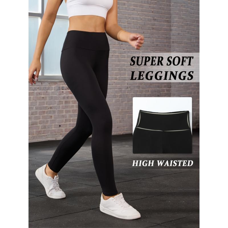 Super Soft Leggings For Women, High Waisted Tummy Control No See Through Workout Yoga Running Tights, Women's Activewear For Fall & Winter